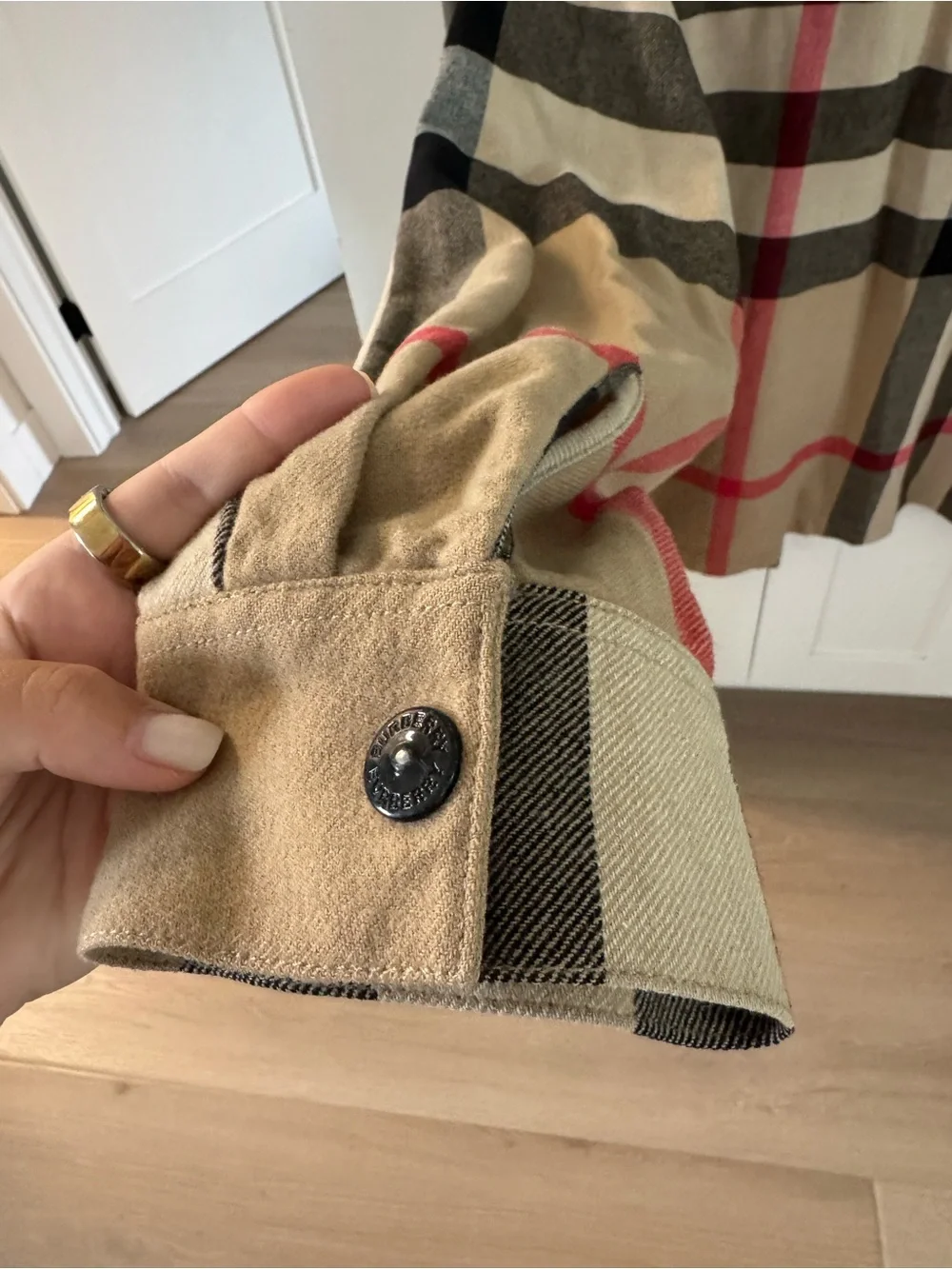 Burberry Beige and Black Check Zip Jacket with Red Accents